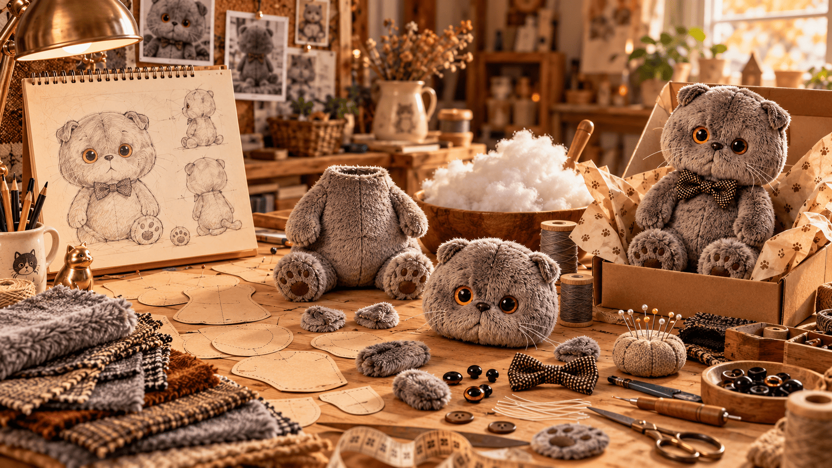 Этапы изготовления мягкой игрушки Кот Басик из отдельных деталей