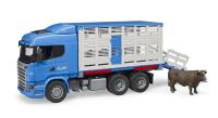 Фургон Scania для перевозки животных с коровой, подходит модуль со звуком и свет, Bruder 03-549