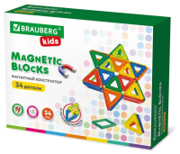Brauberg Kids, Магнитный конструктор Big Magnetic Blocks-34, 34 детали, с колесной базой, 663845