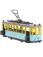 Технопарк, Машина металлическая - ТРАМВАЙ РЕТРО (длина 17 см, свет звук, инерц., синий), TRAMMC1-17SL-BU