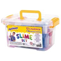 Набор слаймов 12 цветов, 16 аксессуаров, Юнландия в пластиковом боксе