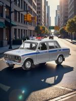 Машинка металлическая инерционая  LADA ВАЗ-2106 ,ПОЛИЦИЯ, 13 см, серебряная