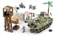 Sluban, Конструктор - Танк Шерман с фигурками и аксессуарами (вышка, стена) (790дет), M38-B0713