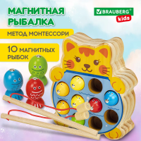 Сортер-рыбалка магнитный деревянный развивающий "Кот", BRAUBERG KIDS