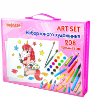 Набор Юного художника "Единорог" Пифагор, для рисования и творчества с мольбертом, 208 предметов