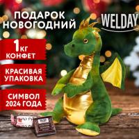 Подарок новогодний НАБОР конфет 1000 г, мягкая игрушка-символ 2024 года, WELDAY