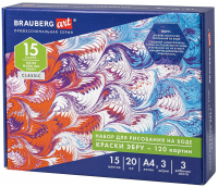 Brauberg Art, ЭБРУ набор для рисования на воде 15 цветов х 20 мл (120 картин), лоток А4, 664882