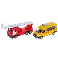 Технопарк, Модель мет. СПЕЦТЕХНИКА: Скорая и Пожарная (12 см, двери, инерция), SB-19-25-WB