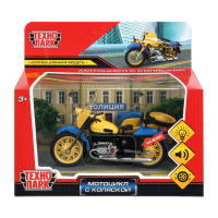 Модель металлическая Технопарк - Мотоцикл с коляской Милиция (13см, свет-звук ) желтый