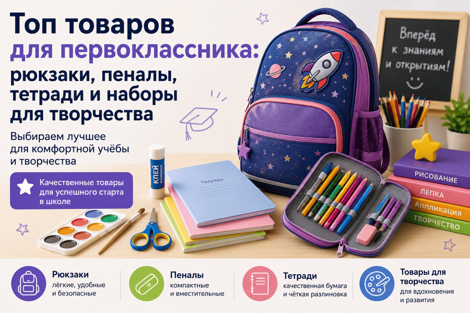 Топ товаров для первоклассника: рюкзаки, пеналы, тетради и наборы для творчества Топ товаров для первоклассника: рюкзаки, пеналы, тетради и наборы для творчества