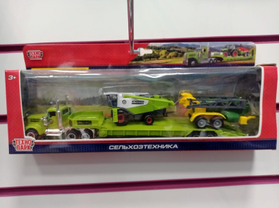 купить Технопарк, Набор из металлических машин СЕЛЬХОЗТЯГАЧ С ПРИЦЕПОМ и комбайном (27 см), 82014-2R-KOM