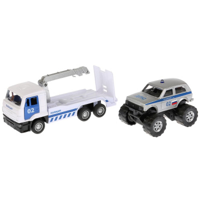купить Набор полицейских машин Технопарк - Камаз-эвакуатор и джип Лада, инерционный, SB-17-24-N-WB