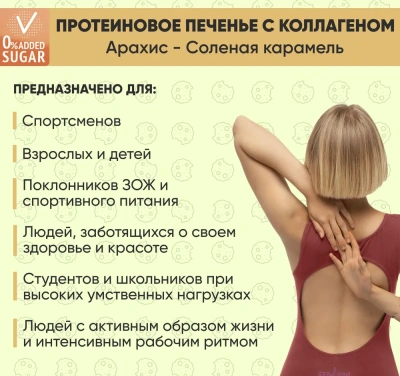 купить Печенье ТМ Plantago с высоким содержанием белка 25% Protein Cookie со вкусом "Арахис-Солёная карамель" 40г*9шт