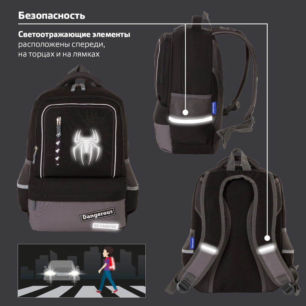 купить Рюкзак BRAUBERG STAR, "Spider", черный, 229978
