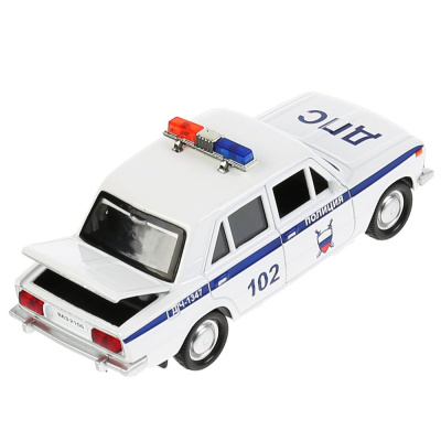 купить Технопарк Полицейская машина Жигули, Металлическая бело-синяя, 12 см, 2106-12SLPOL-WH