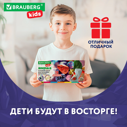 купить Набор для раскопок "Минералы", 12 видов, карточки, инструменты, BRAUBERG KIDS