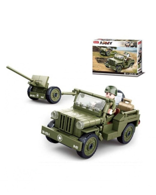 купить Sluban, Конструктор - Военный внедорожник с пушкой и фигуркой (серия WW2, 143дет), M38-B0853