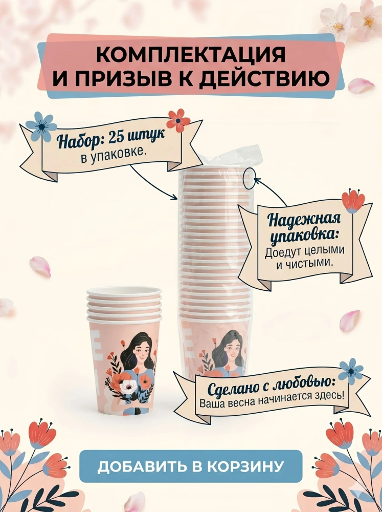 купить Бумажный стакан "Весна" розовый, 250мл. 50шт