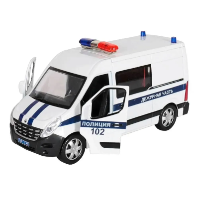 купить Машинка металлическая инерционная Технопарк Renault Master полиция 14 см. белая