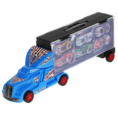 купить Технопарк, Машина пластиковая - АВТОВОЗ с машинками (38,5 см, синяя, набор металлических машин), YW184390-R