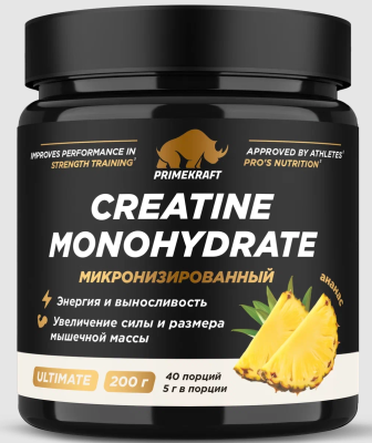 купить Креатин Моногидрат PRIMEKRAFT Creatine Monohydrate Ultimate Ананас,  банка 200 гр.