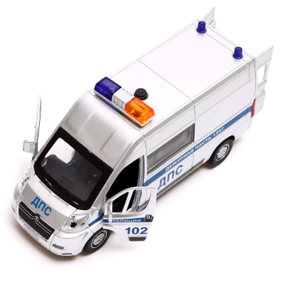 купить Машинка металлическая инерционная Технопарк Citroen Jumper полиция 14 см. серебристая