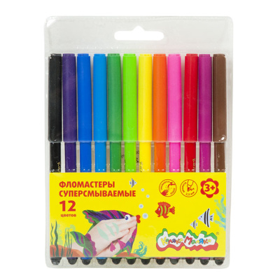 купить Фломастеры Каляка-Маляка классические 12 цв. кругл. корп. легкосмываемые круглая блист. упак, 822644