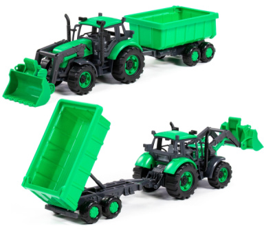 купить Трактор "Прогресс" с прицепом и ковшом инерционный (зелёный) (в лотке)