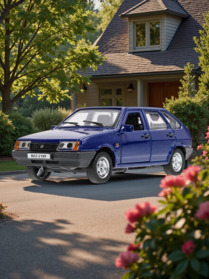 купить Машинка металлическая инерционная Технопарк ВАЗ-2109 "СПУТНИК" 12 см, темно-синяя