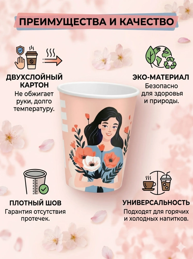 купить Бумажный стакан "Весна" розовый, 250мл. 50шт