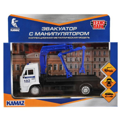 купить Технопарк, Машина металлическая Камаз Эвакуатор-полиция 14 см, KAMTOW-15POL-WH