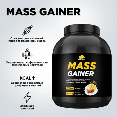 купить Гейнер PRIMEKRAFT/ MASS GAINER для набора массы со вкусом ««Клубника-банан»», 3 кг, банка 