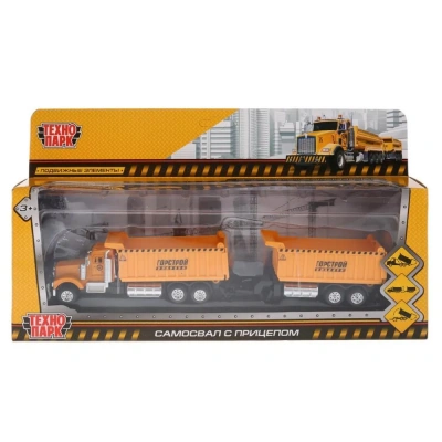 купить Машинка металлическая Технопарк Самосвал с прицепом,  25,5 см, оранжевый