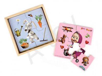 купить Пазл Маша и ее друзья, Маша и Медведь, 4 шт в наборе (дерево)