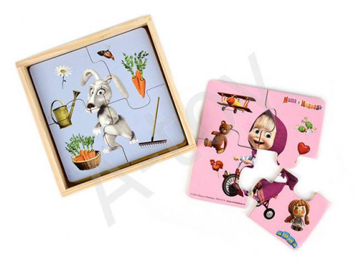 купить Пазл Маша и ее друзья, Маша и Медведь, 4 шт в наборе (дерево)