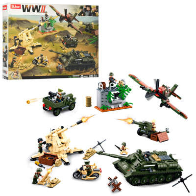 купить Sluban, Набор военной техники: танк,пушка, ДОТ, зенитка, мотоцикл, джип, самолёт (998 дет),M38-B0697