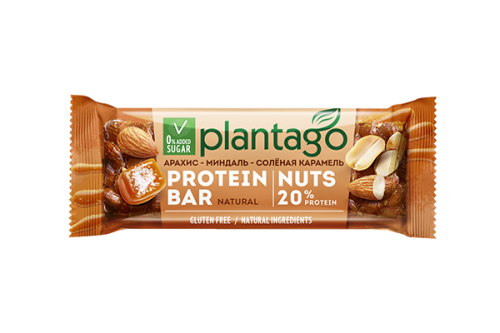 купить Батончик NUTS орехово-фруктовый с глазурью со вкусом Арахис-Миндаль-Соленая карамель PLANTAGO 12*40г