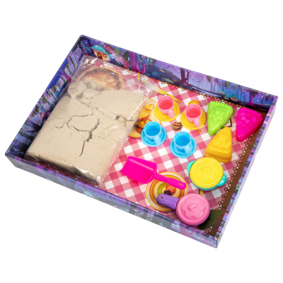 купить Набор кинетического песка,"ВЕСЕЛОЕ ЧАЕПИТИЕ", песочница, игрушки, формочки, 3кг, BRAUBERG KIDS