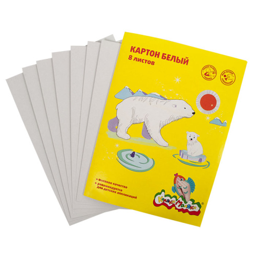 купить Картон белый немелированный Каляка-Маляка А4  8 л. 190 г/м2 в папке, 822630