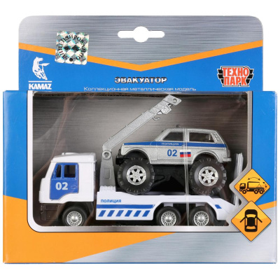 купить Набор полицейских машин Технопарк - Камаз-эвакуатор и джип Лада, инерционный, SB-17-24-N-WB
