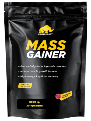 купить Гейнер белково-углеводный PRIMEKRAFT/ MASS GAINER для набора массы со вкусом Клубника-банан 3000 гр