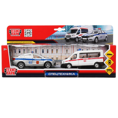купить Технопарк спецтехника скорая и полицейская машины, металлические, 24 см, SB-19-23-WB