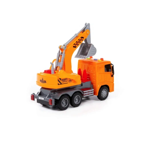 купить Автомобиль-экскаватор инерционный МАЗ, со светом и звуком, оранжевый (в коробке)Полесье 67286