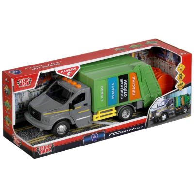 купить Технопарк, Машина пластиковая ГАЗОН NEXT МУСОРОВОЗ (22 см, двери, инерционная, свет-звук), GAZONGARB-22PL-SLGN