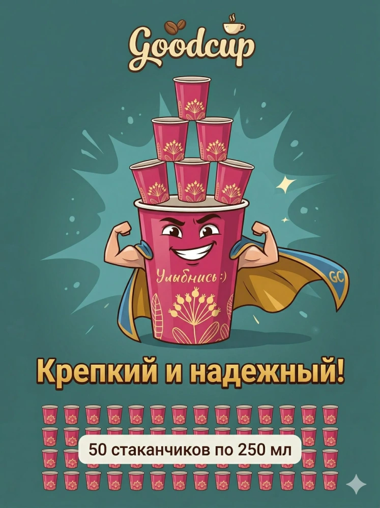купить Бумажный стакан "Улыбнись" фуксия, 250мл, 25шт