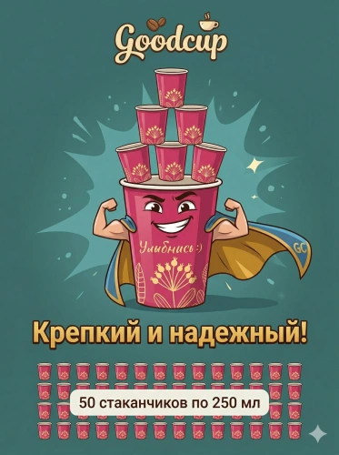 купить Бумажный стакан "Улыбнись" фуксия, 250мл, 25шт