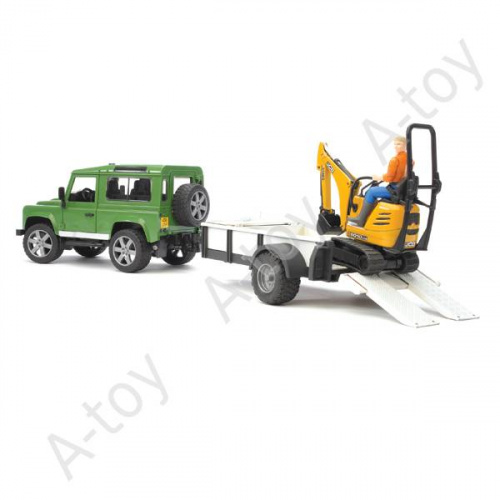 купить Внедорожник Land Rover Defender c прицепом-платформой, гусеничным мини экскаватором 8010 CTS и рабоч