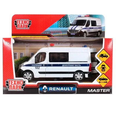 купить Машинка металлическая инерционная Технопарк Renault Master полиция 14 см. белая