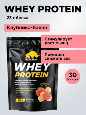 купить Протеин Prime Kraft Whey, 900 г с витаминами и минералами, Клубника-Банан 900 г