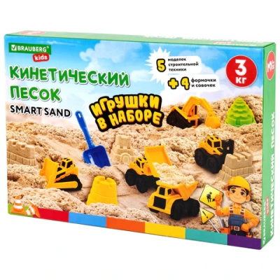 купить Набор кинетического песка,"ВЕСЕЛАЯ СТРОЙКА", песочница, игрушки, формочки, 3кг, BRAUBERG KIDS